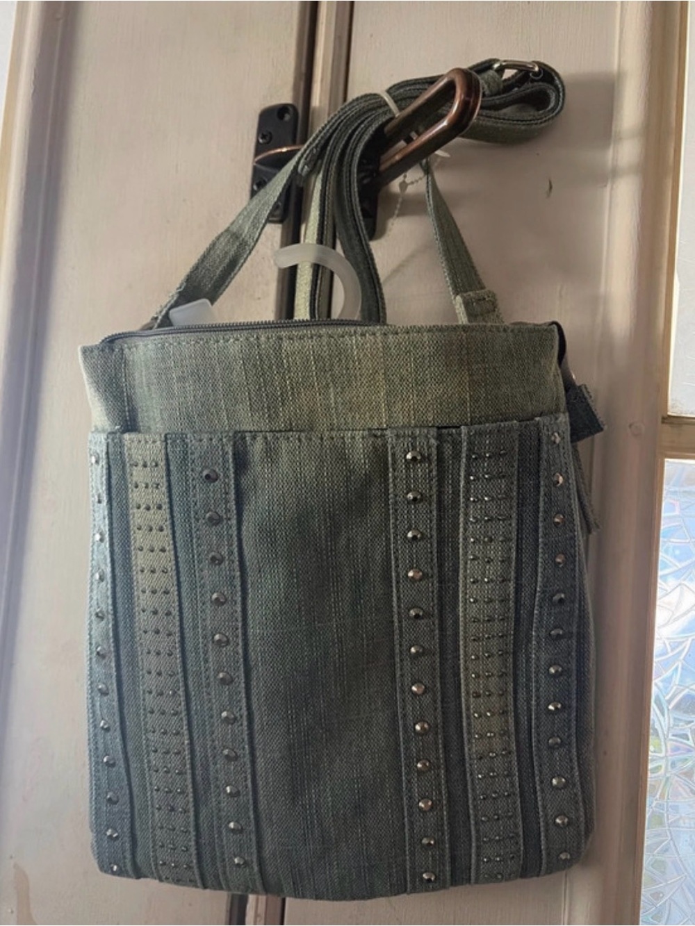 Olive Green Studded Canvas Crossbody Tote VTG Y2K deadstock denim crossbody